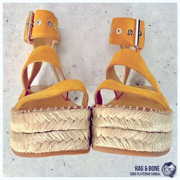 RAG & BONE TARA ESPADRILLE PLATFORM SANDAL MARIGOLD SUEDE WOMEN’S SIZE 7 YELLOW - Picture 8 of 16